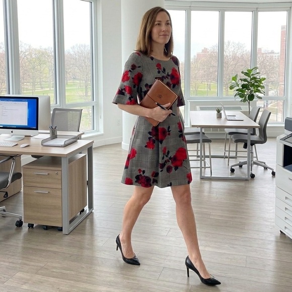 Jessica Howard Dresses & Skirts - Jessica Howard Houndstooth and Floral Rose Dress Size 14